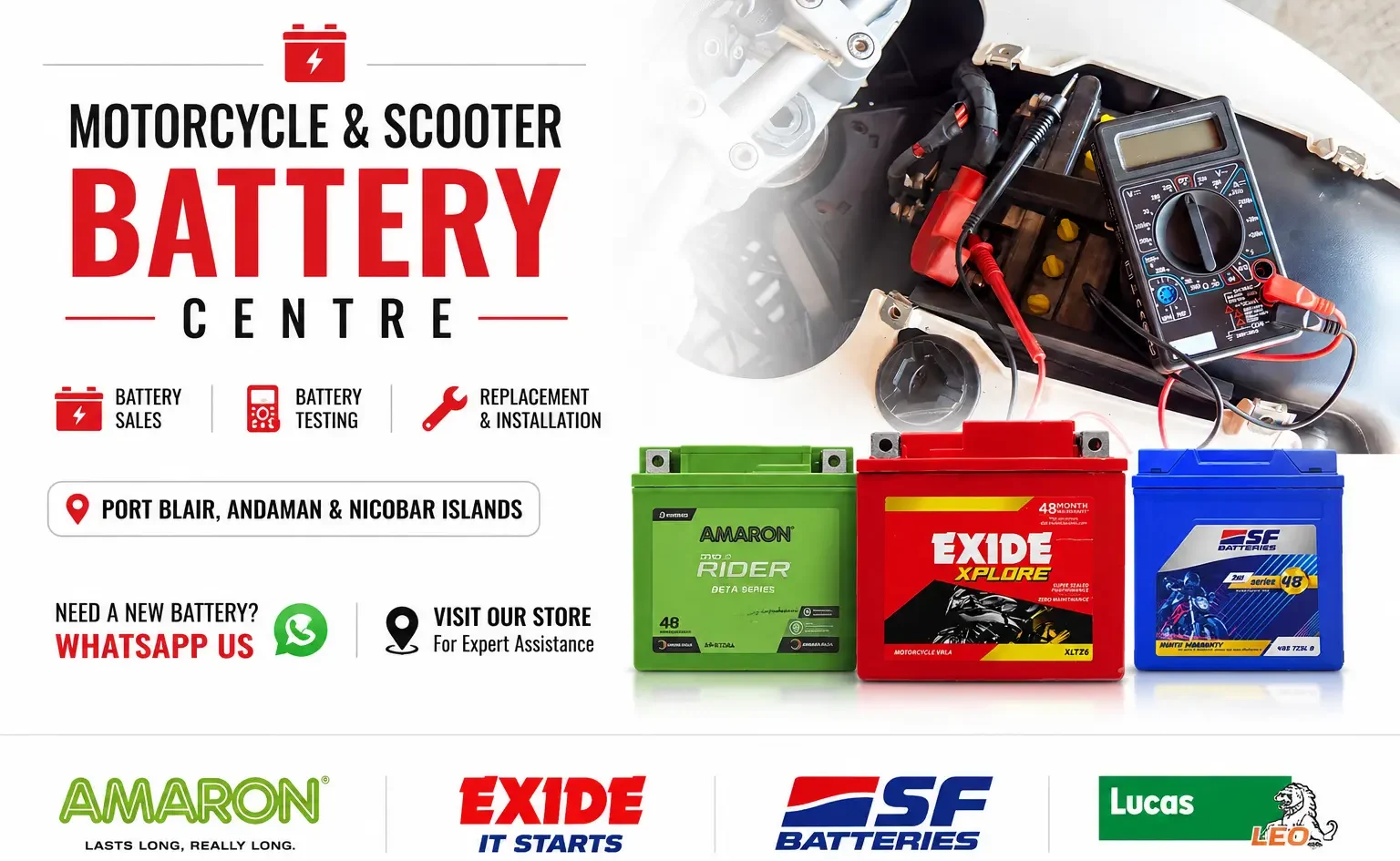 motorcycle activa battery charging replacement shop port blair