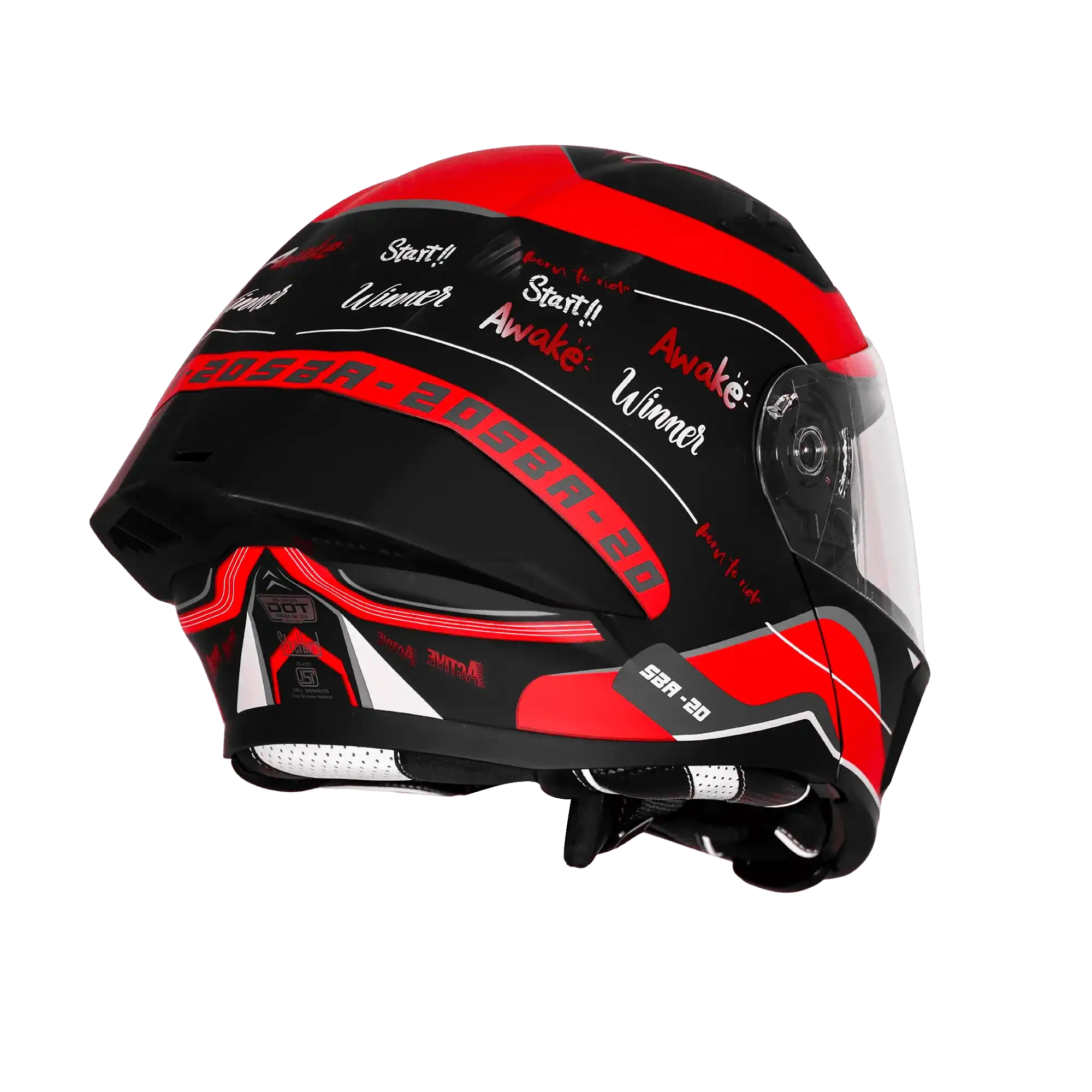 Steelbird SBA-20 Born To Ride Glossy Black with Red Flip-Up Helmet - Image 2