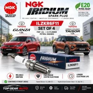 NGK ILZKR6F11 Iridium spark plug set of 4 for Toyota Glanza and Urban Cruiser Taisor 1.2L