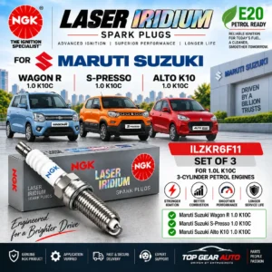 NGK ILZKR6F11 Iridium spark plug set of 3 for Maruti Suzuki Alto K10 Wagon R S-Presso 1.0 K10C
