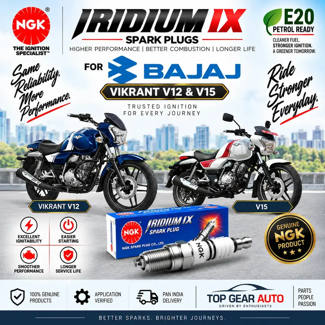 ngk iridium e20 spark plug bajaj v12 v15 andaman