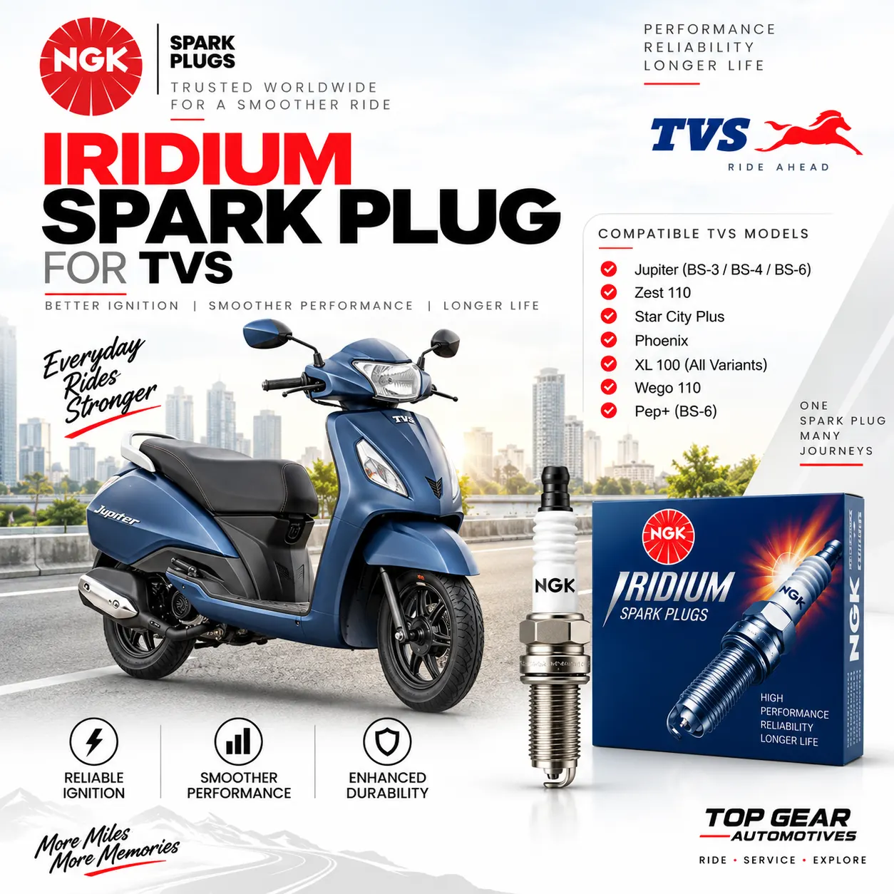 NGK Iridium Spark Plug TVS Jupiter, Zest 110, Star City Plus, Phoenix