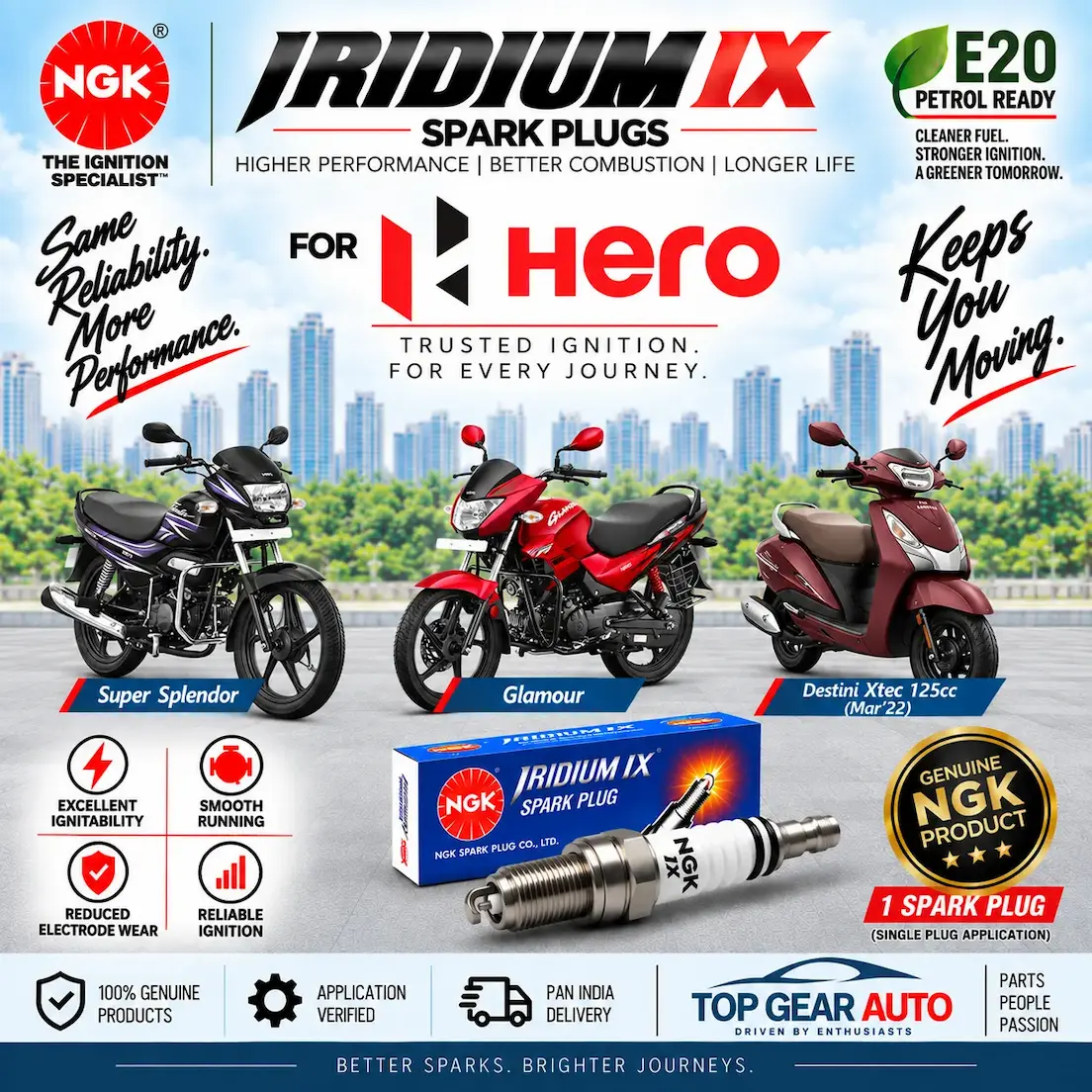ngk iridium spark plug hero destiny glamour ignitor super splendor