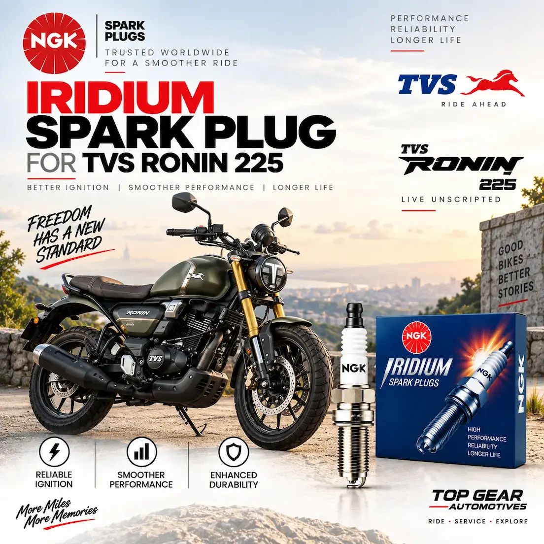 ngk iridium perfromance spark plug for tvs ronin 225 andaman