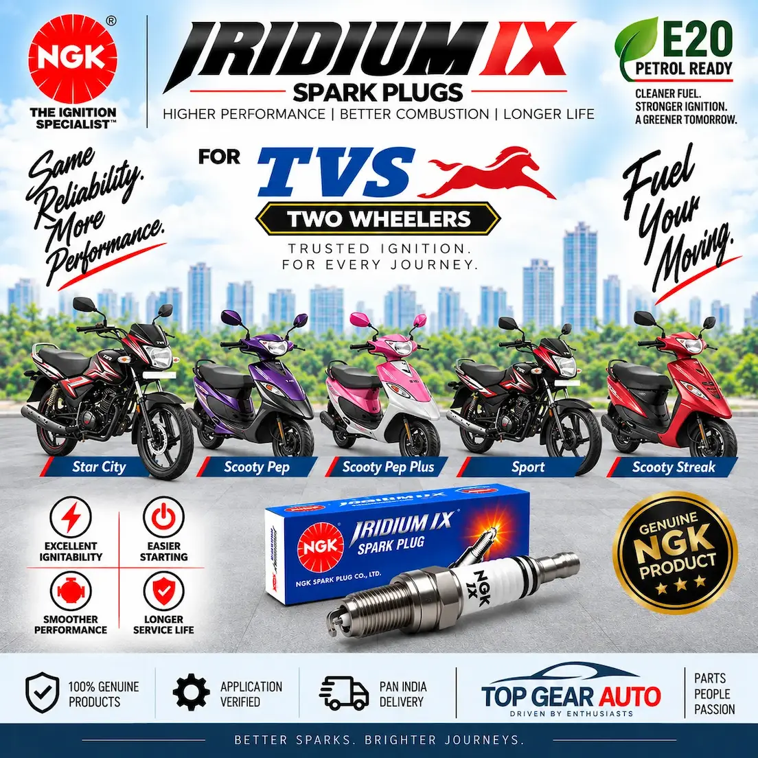 NGK iridium spark plug tvs scooty pep streak andaman